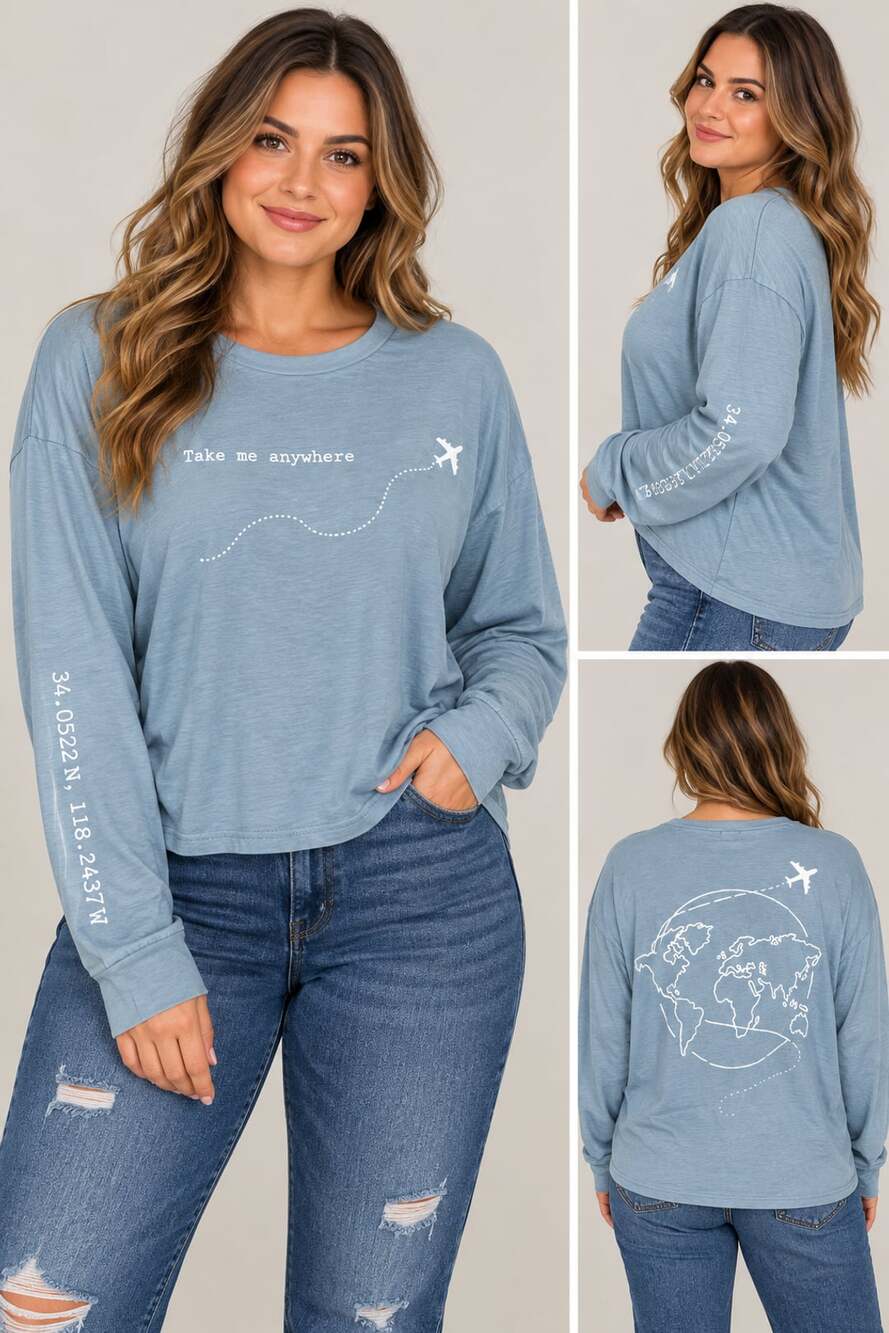 Dirtee Laundry Take Me Anywhere Long Sleeve Crop Top XL Blue